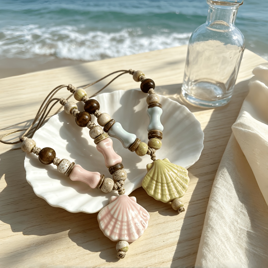 Bohemian Beach Style Ceramic Scallop Weave Necklace